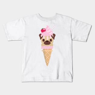 Cute Kawaii Pug Ice Cream Cone Kids T-Shirt